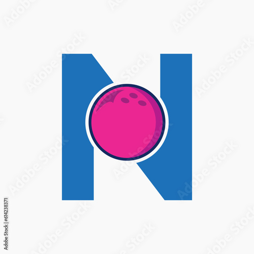 Bowling Logo Design On Letter N Concept. Bowling Sport Logotype Symbol
