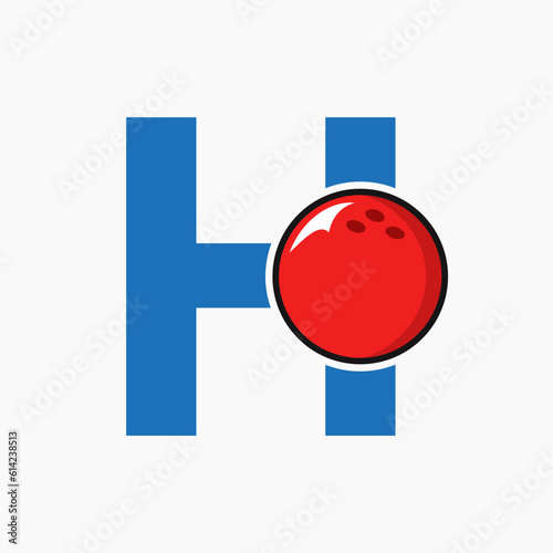 Bowling Logo Design On Letter H Concept. Bowling Sport Logotype Symbol
