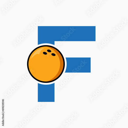 Bowling Logo Design On Letter F Concept. Bowling Sport Logotype Symbol