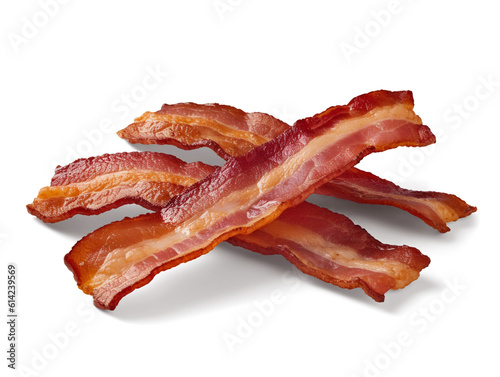 Bacon slices isolated on transparent or white background, png