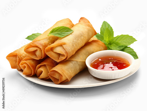 Chinese traditional spring rolls isolated on transparent or white background, png