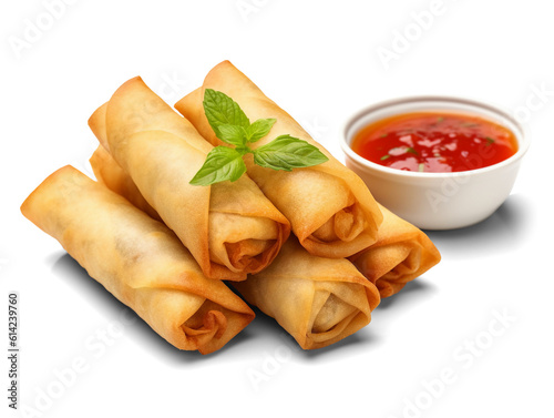 Chinese traditional spring rolls isolated on transparent or white background, png