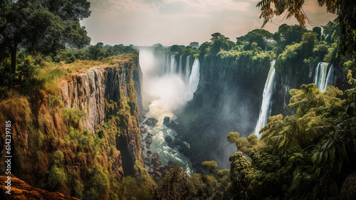 Victoria Falls at the Border of Zimbabwe and Zambia in Africa. Generative Ai