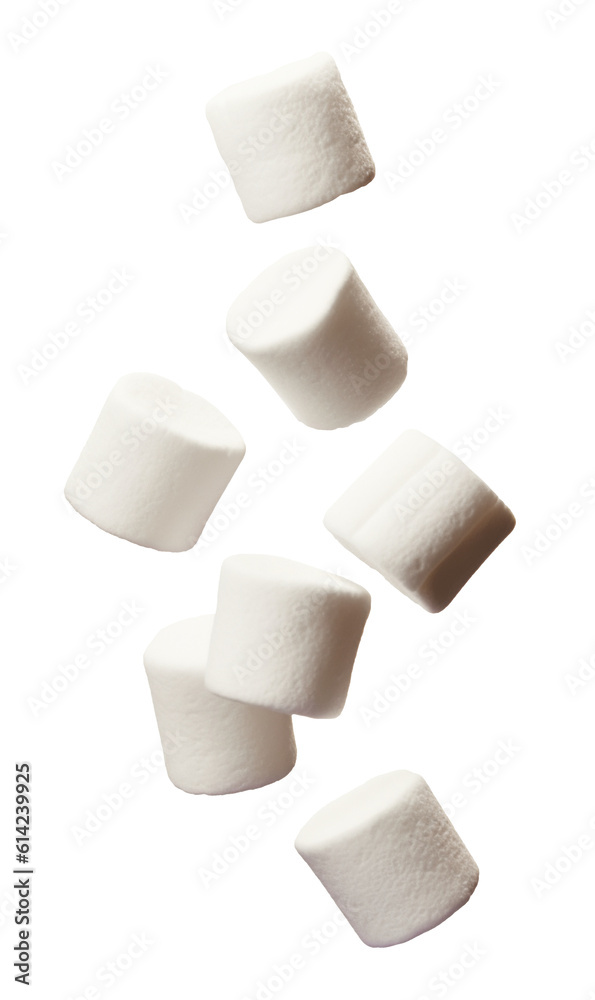 Falling marshmallows isolated on transparent or white background, png - obrazy, fototapety, plakaty 