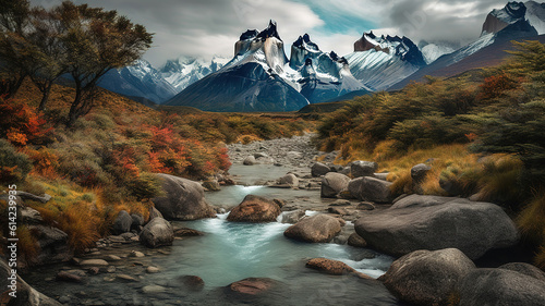 Torres del Paine National Park, Chile. Generative Ai