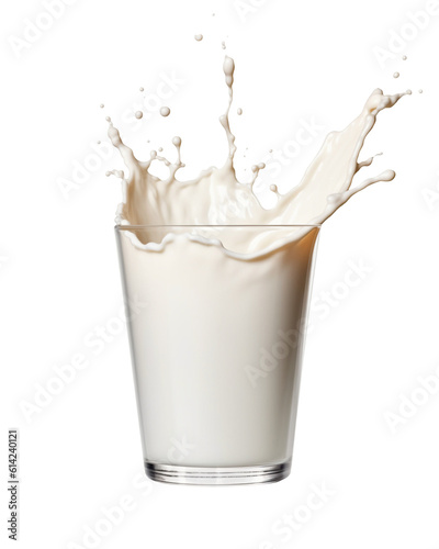 Glass of milk with splash isolated on transparent or white background, png