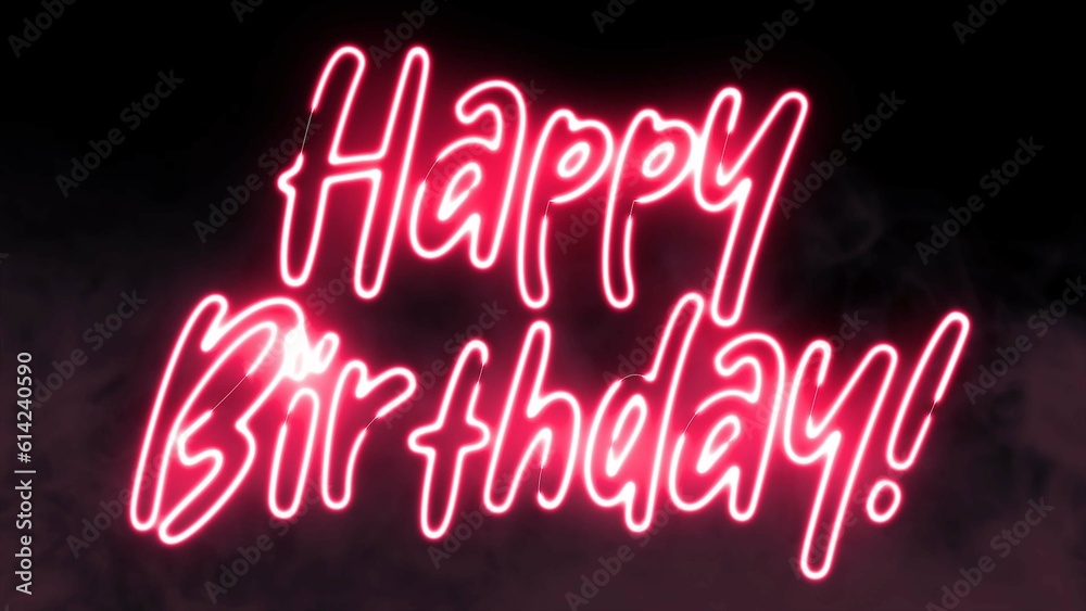 Happy birthday text font with light. Luminous and shimmering haze inside the letters of the text happy birthday. 
