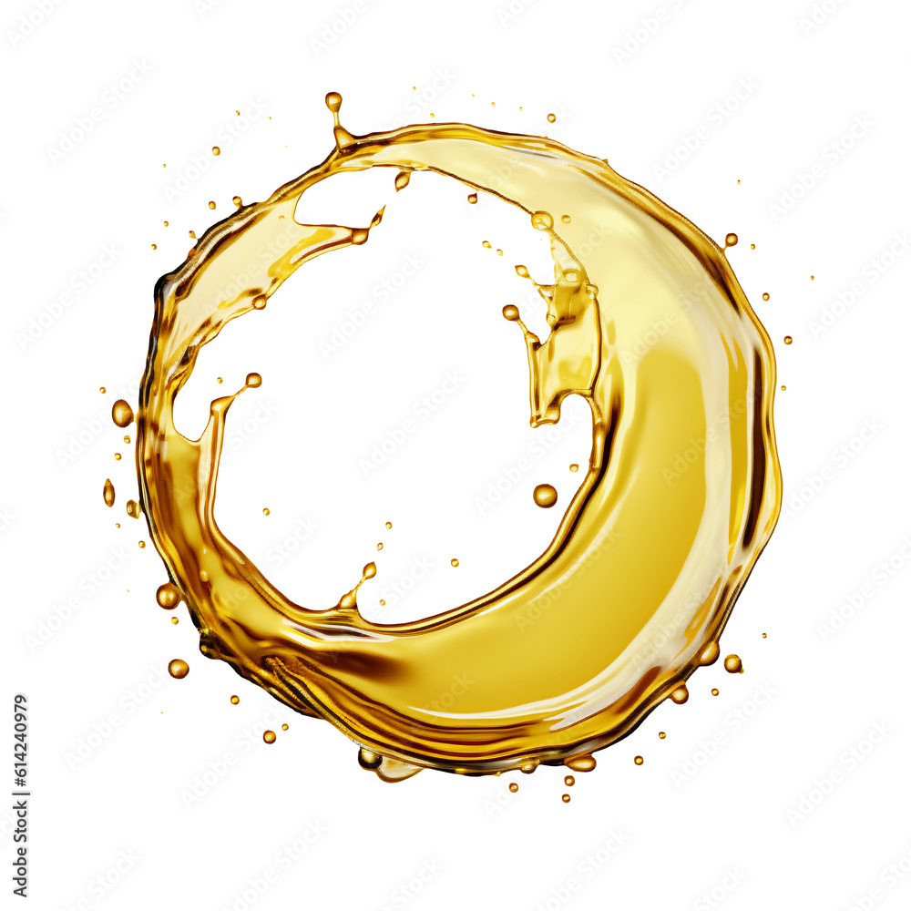 Splash of olive or engine oil arranged in a circle isolated on transparent or white background, png - obrazy, fototapety, plakaty 