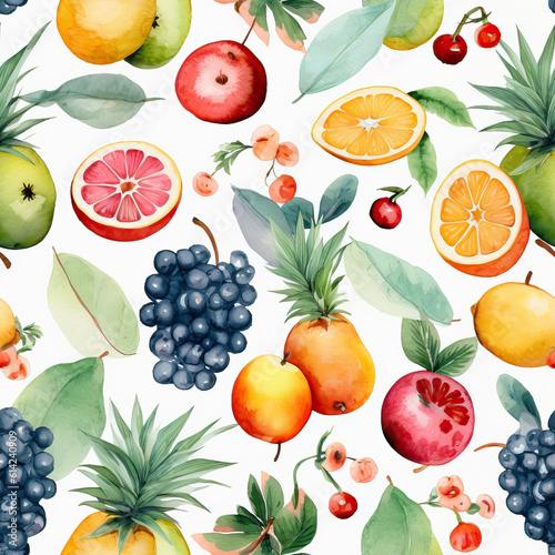 Watercolor fruit isolated on white repeat pattern