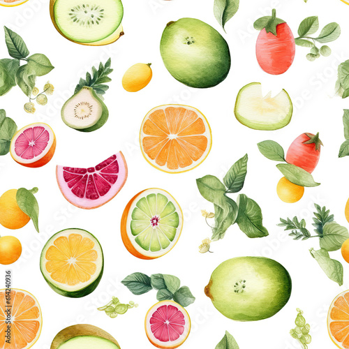 Watercolor fruit isolated on white repeat pattern
