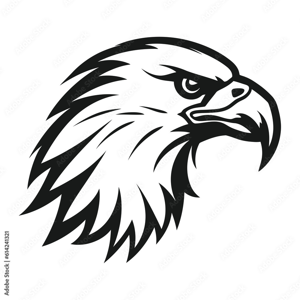 Bald eagle head, black and white isolated on white background, mascot, design element. Bald eagle head, black and white isolated on white background, mascot, design element.