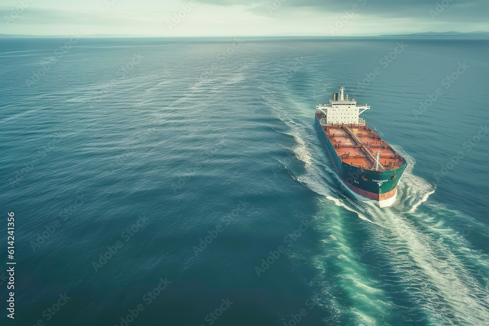Aerial view of Large Cargo container ship sailing in sea. Generative AI illustration