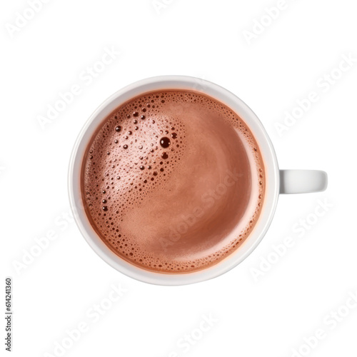 Chocolate cup isolated on transparent background, hot beverage, top view, PNG,