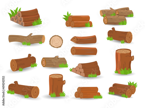 Cartoon Wood Logs Illustration Vector, Wooden For Camping Bonfires. Trunks And Planks Set. Wooden Bonfire, Logs Lumber Wood Logs, And Tree Trunks, Collection With White Background.