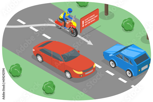 3D Isometric Flat  Conceptual Illustration of Driving Safety