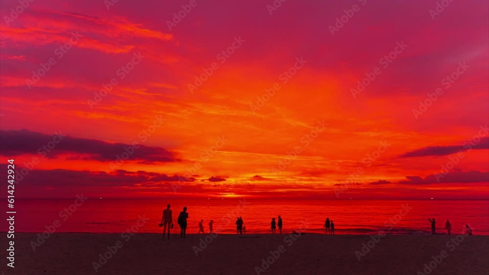 timelapse amazing Colorful changes in the sky from yellow to red and pink at sunset..cloud moving in the sky at sunset.exotic pink sky in twilight. Gradient color..Sunset with bright red light rays..