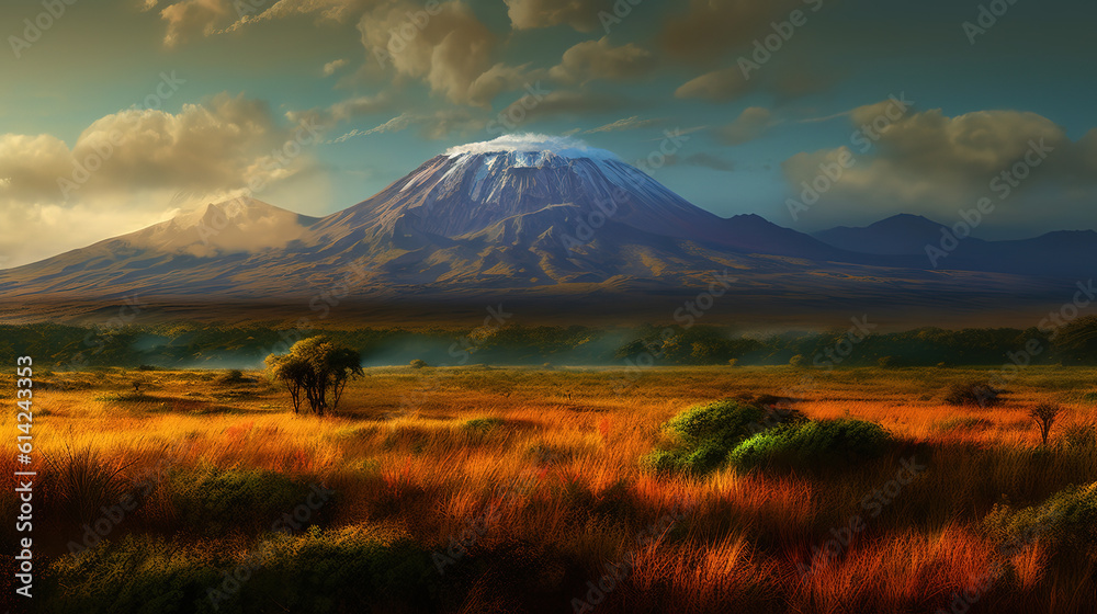Fototapeta premium Mount Kilimanjaro, highest peak i Africa. Generative Ai