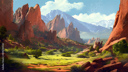 Picturesque scene within the Garden of the Gods national park in Colorado Springs. Generative Ai © hassanmim2021