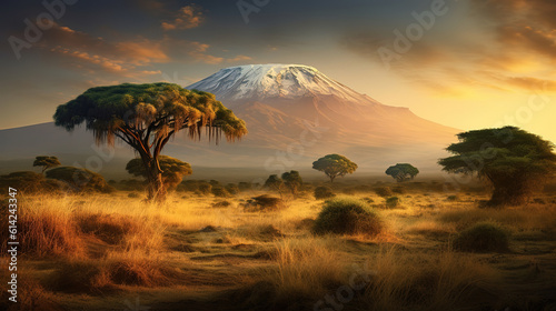 Fotografia Kilimanjaro on african savannah. Generative Ai