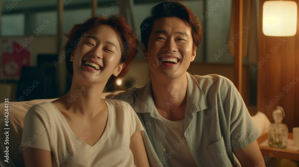 everyday life, couple at home, asian, laughing, happy time and good mood, man and woman everyday life, couple at home, asian, laughing, happy time and good mood, man and woman
