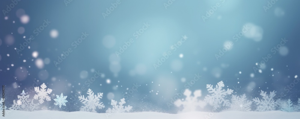Beautiful winter snow background banner with snowdrifts, with beautiful light and snow flakes on the blue sky. Ai generative. Beautiful winter snow background banner with snowdrifts, with beautiful light and snow flakes on the blue sky. Ai generative.