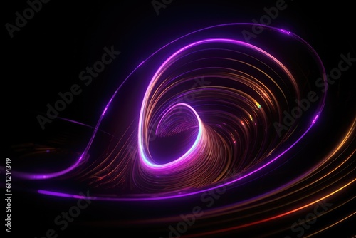 Abstract futuristic dark background with neon purple and yellow glow. Ai generative.