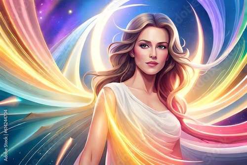 Star night cosmos with beautiful angel. Universe science astronomy . Generative AI