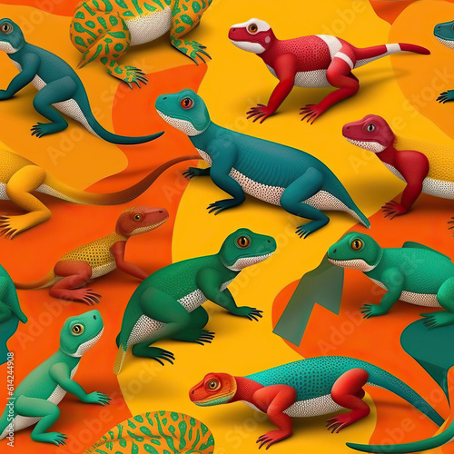 Cartoon lizards cute funny seamless repeat pattern tropical Mexican  Generative AI  