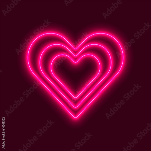 Pink neon heart. Neon icon on the dark background