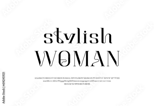 Elegant beautiful alphabet serif font, classic lettering perfect for logotypes, invitations, or design, set including two sets of differently letters and numbers, vector illustration 10EPS