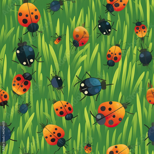 Cute ladybugs seamless repeat pattern [Generative AI] 