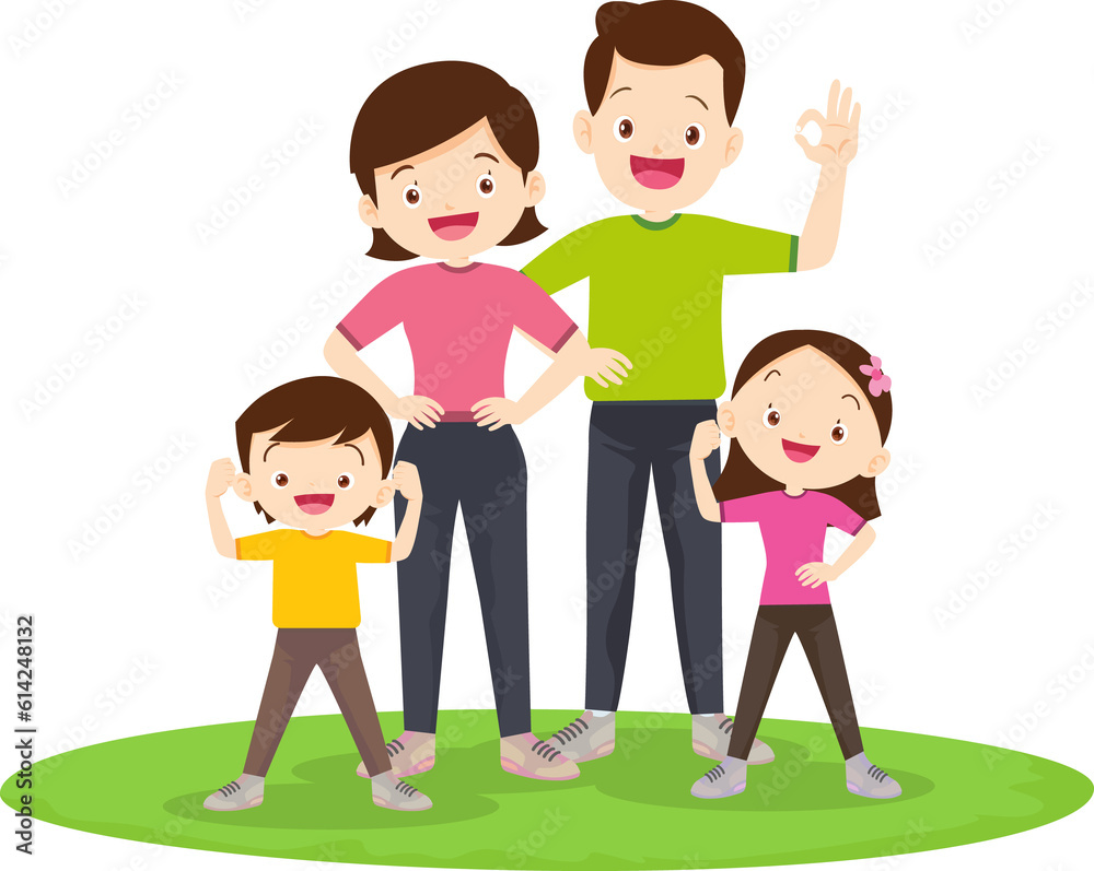 family exercising together For Good Health father mother daughter son family exercising together For Good Health father mother daughter son