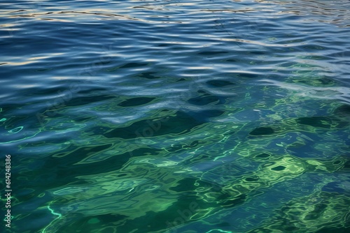  Gentle ripples and refracting light on the blue-green ocean surface of Catalina Island, California. A serene coastal scene Generative AI