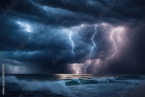 Lightning storm at the sea