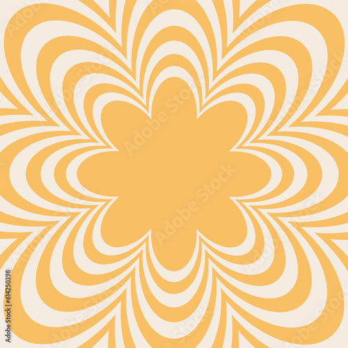 Retro 70s hippie groovy background, vector. Flower. Yellow flower, striped lines.