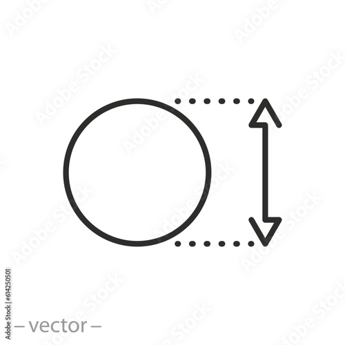 diameter size icon, circle or circumference, dotted lines, vector illustration eps10