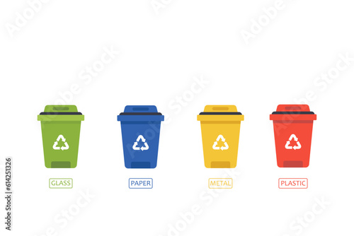 Plastic containers for different types of waste. The concept of waste management. Separation of waste into containers for recycling