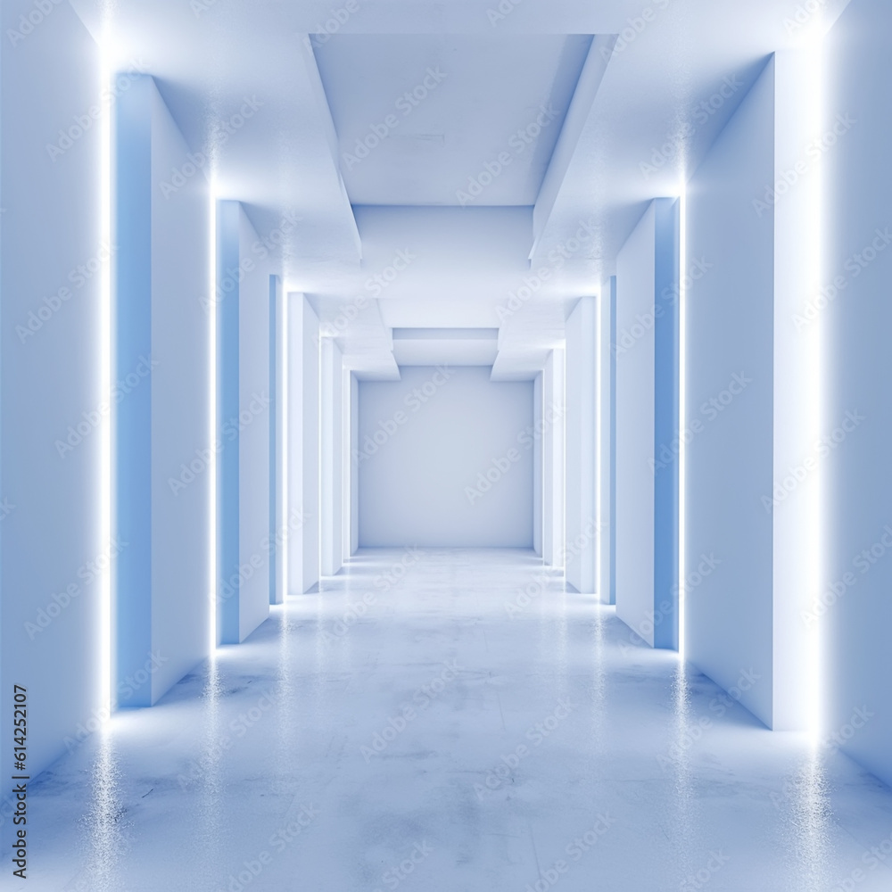 Obraz premium blue futuristic corridor, Generative AI