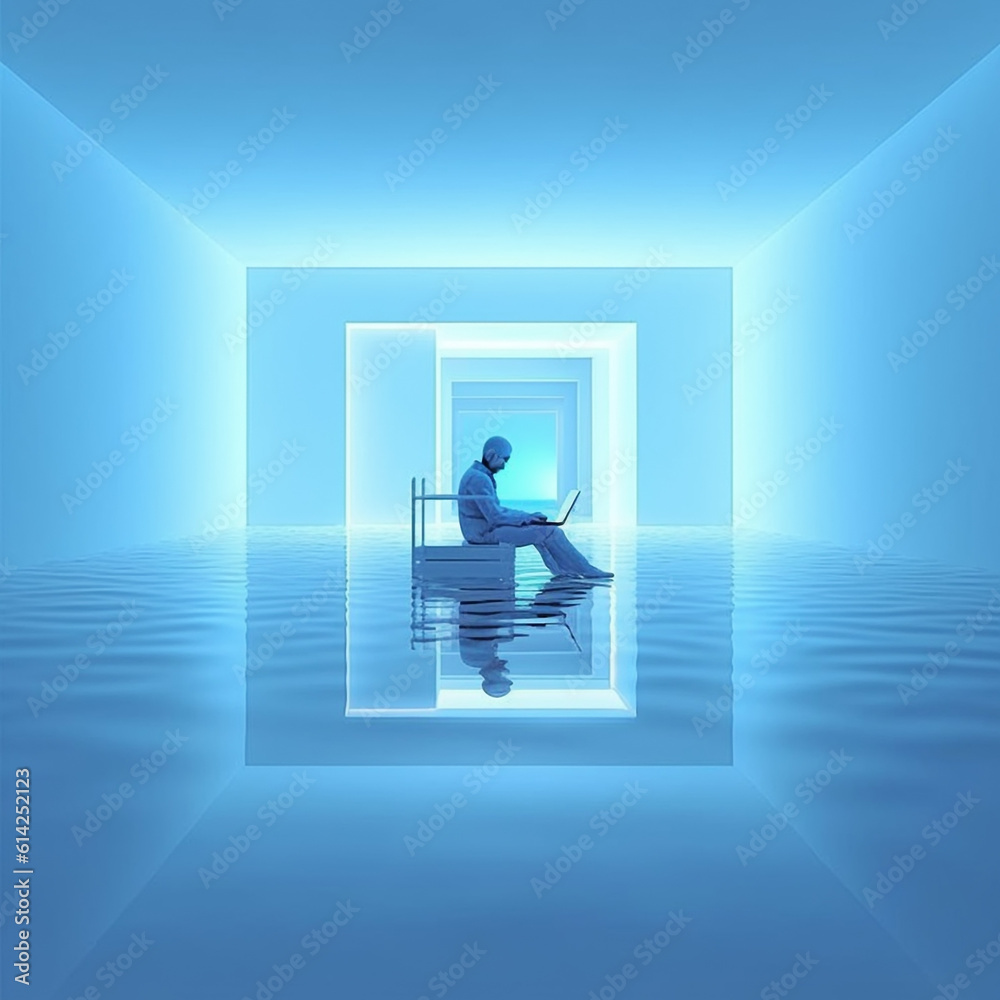 Obraz premium man in blue futuristic world, Generative AI