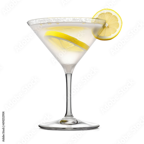 Lemon Drop Martini cocktail isolated on transparent background. Generative AI
