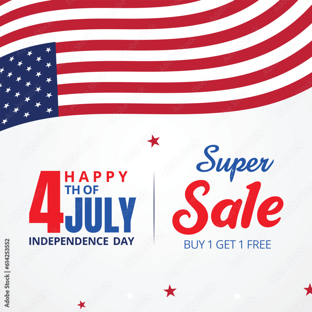 Happy 4th of July. Fourth July Independence Day USA. Independence Day sale web banner. Independence Day USA social media promotion template. greeting card, banner, poster with United States flag