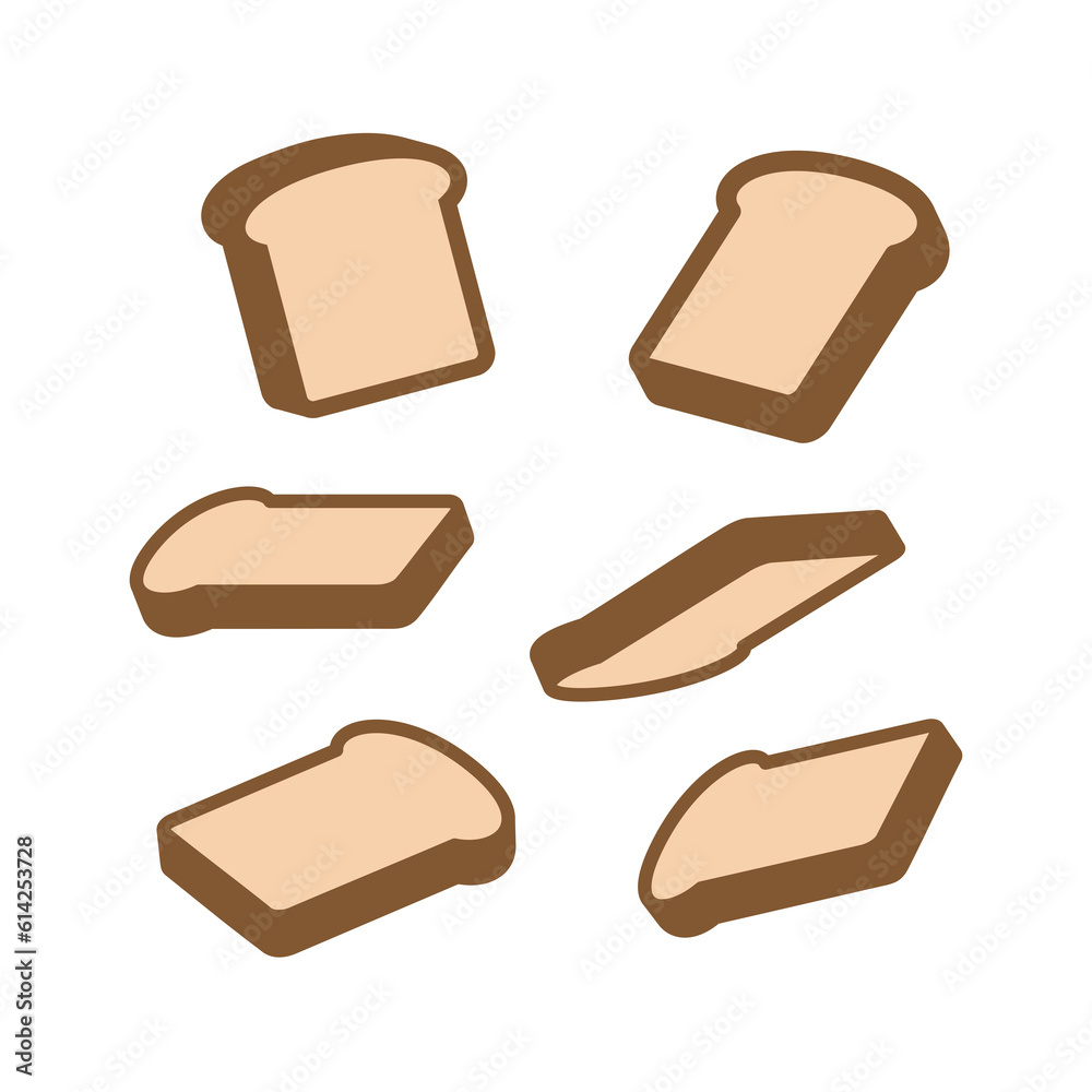 Set of icons of a slice of bread for a sandwich. Sliced piece of bread. Bread for toaster.
