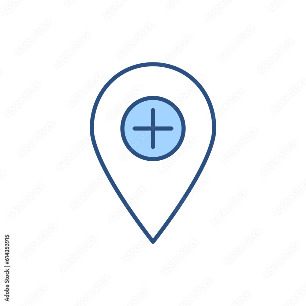 Hospital Location related vector line icon. Pin. Isolated on white background. Vector illustration. Editable stroke Hospital Location related vector line icon. Pin. Isolated on white background. Vector illustration. Editable stroke