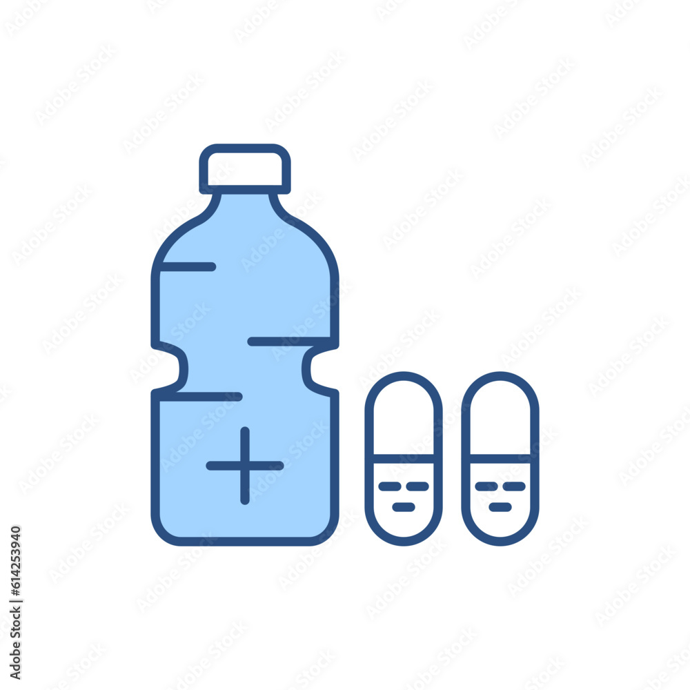 Medical Bottle related vector line icon. Pills, water. Isolated on white background. Vector illustration. Editable stroke Medical Bottle related vector line icon. Pills, water. Isolated on white background. Vector illustration. Editable stroke