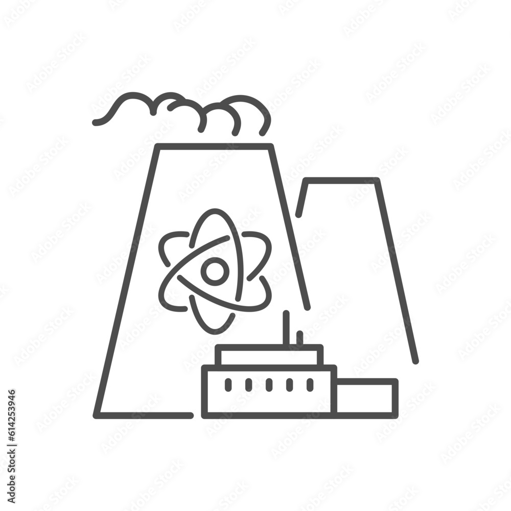 Nuclear power plant related vector linear icon. Atomic energy manufacturing technology. Vector outline illustration Isolated on white background. Editable stroke Nuclear power plant related vector linear icon. Atomic energy manufacturing technology. Vector outline illustration Isolated on white background. Editable stroke