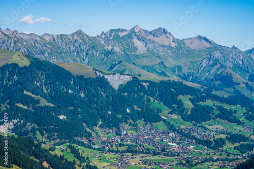 Fototapeta Naklejka Na Ścianę i Meble -  Adelboden, Switzerland - July 24, 2022 - Summer view of Adelboden village and city center