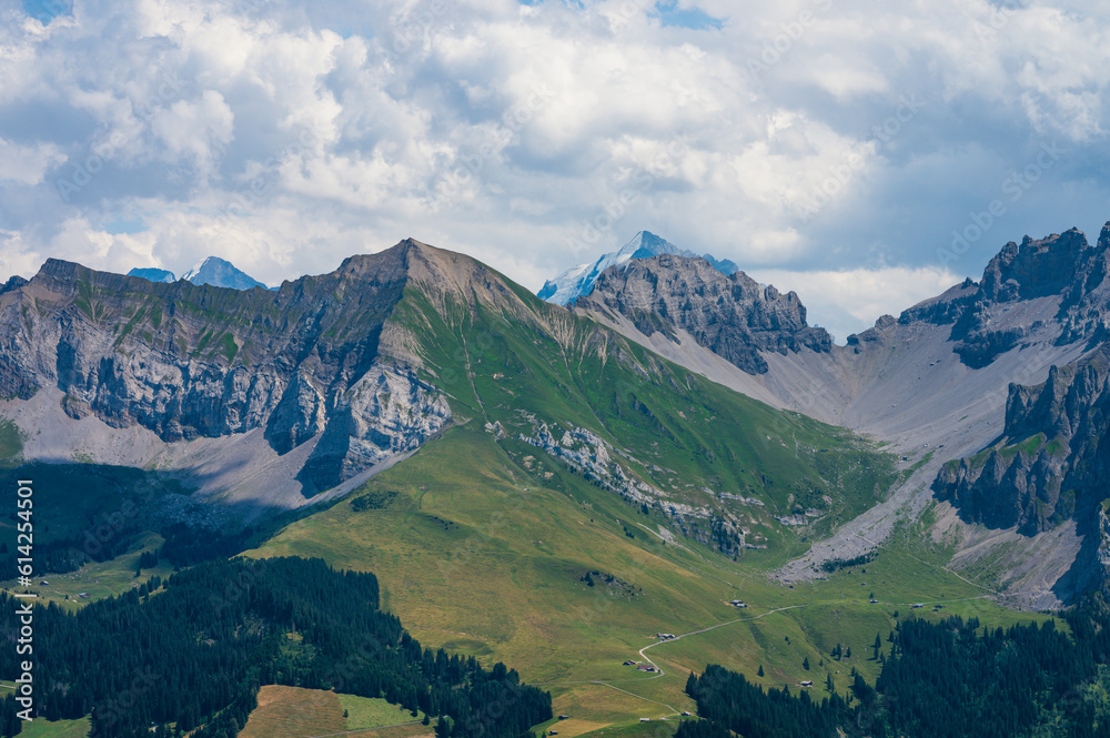 Adelboden, Switzerland - July 24, 2022 - Summer view of Adelboden village and city center Adelboden, Switzerland - July 24, 2022 - Summer view of Adelboden village and city center