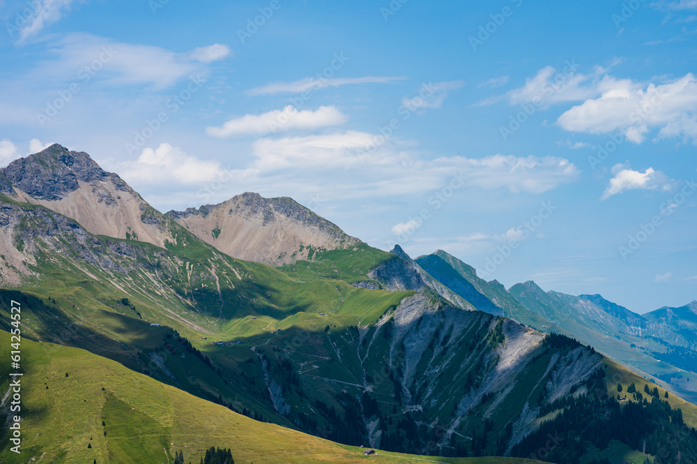 Fototapeta premium Adelboden, Switzerland - July 24, 2022 - Summer view of Adelboden village and city center