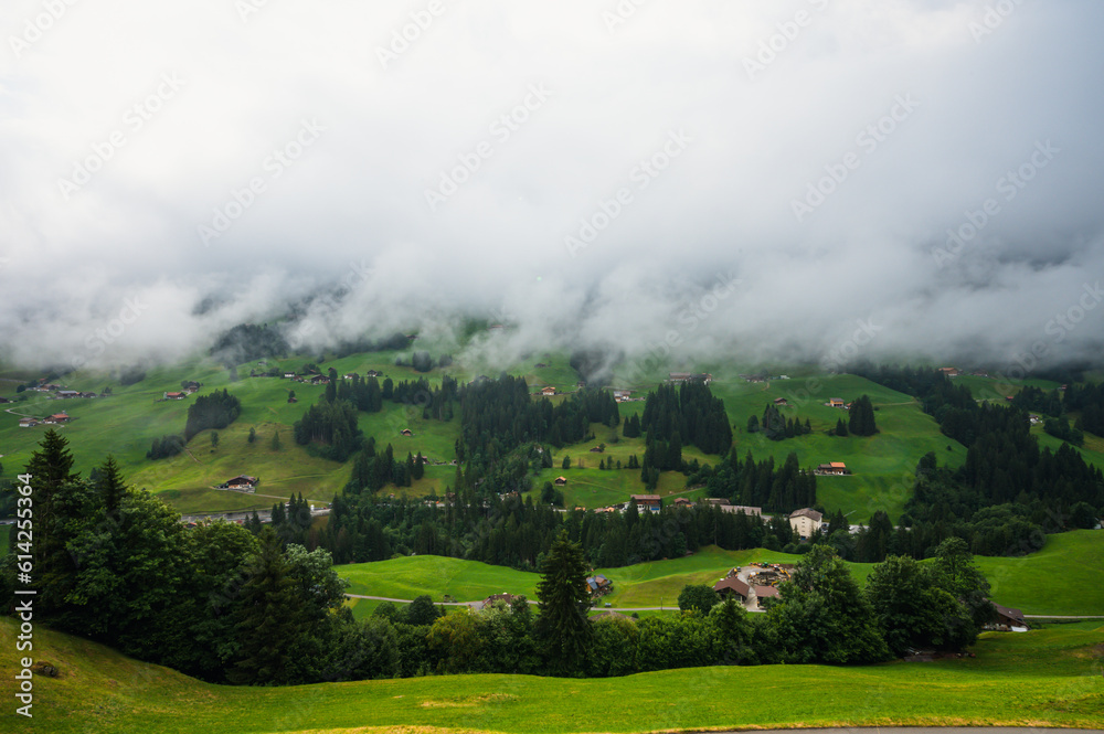 Fototapeta premium Adelboden, Switzerland - July 24, 2022 - Summer view of Adelboden village and city center