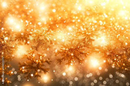 Christmas golden abstract snowflakes background. AI generated